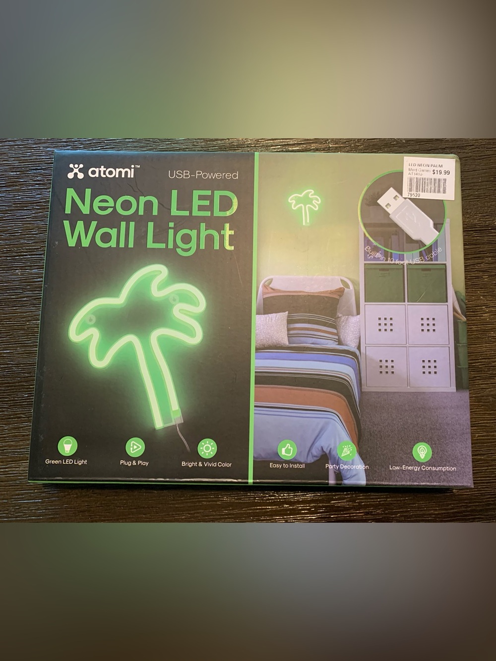 Neon LED Palm Tree Wall Light - Green USB-Powered Accent